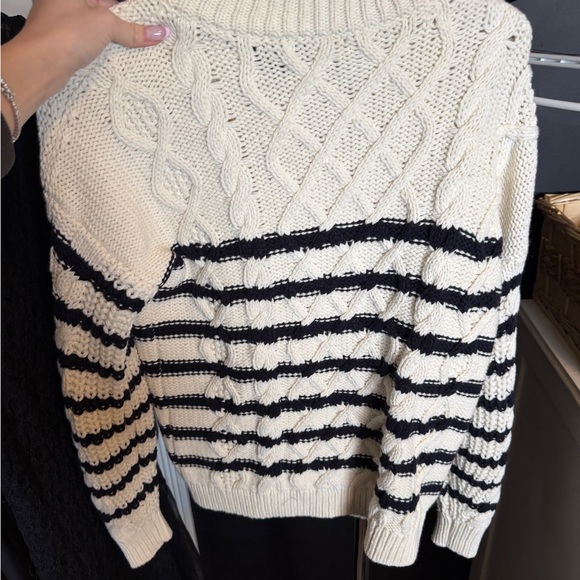 Sezane Cream and Black Striped Cardigan - Picture 3 of 5